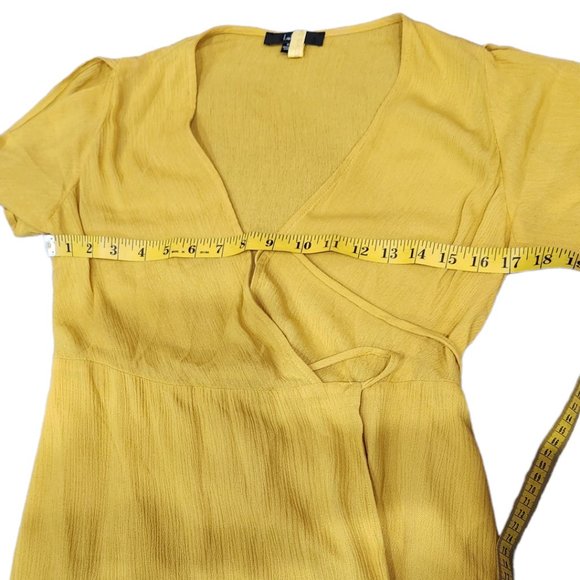 Lulu’s Much Obliged Golden Yellow Wrap Maxi Dress Adjustable Waist Tie XS - Picture 7 of 9